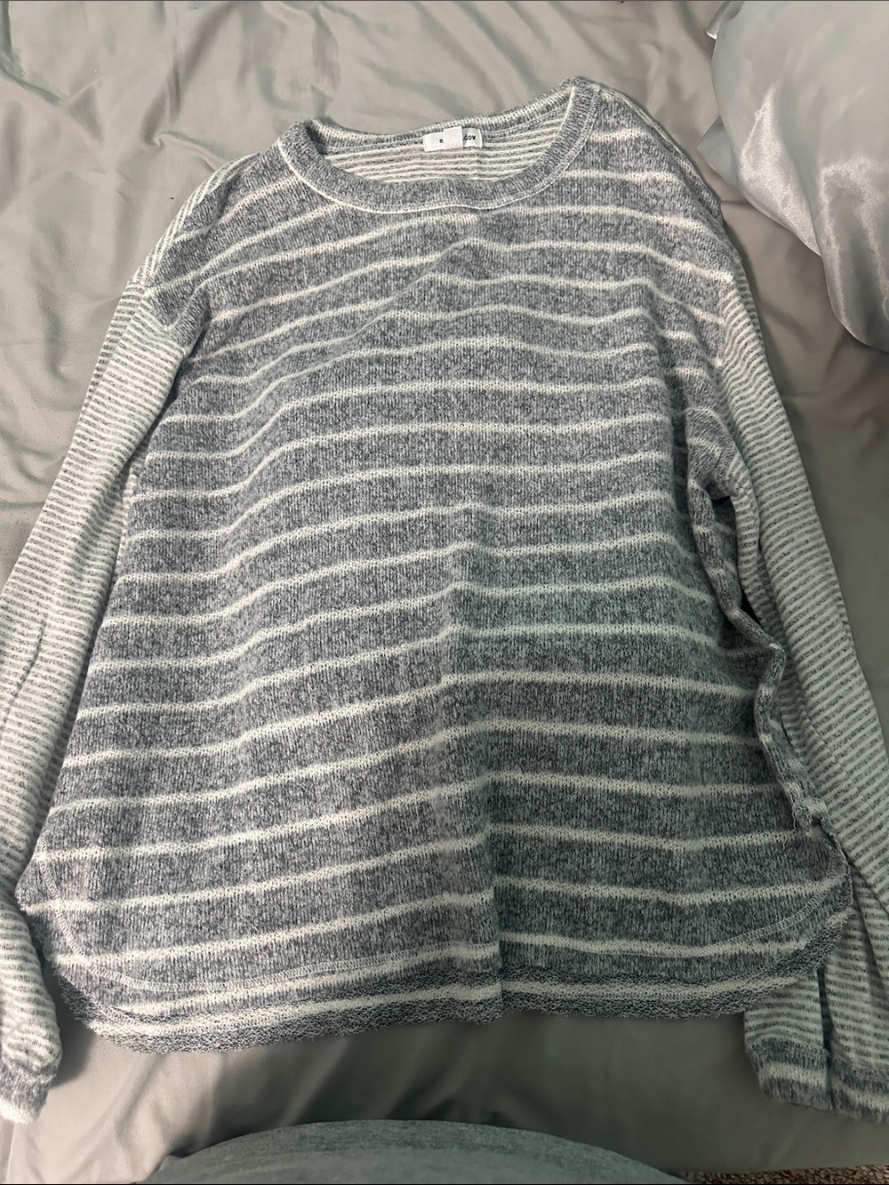 Eyeshadow Gray and White Striped Women's Sweater